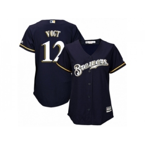 Women Majestic Milwaukee Brewers #12 Stephen Vogt Replica Navy Blue Alternate Cool Base MLB Jersey