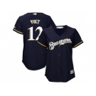 Women Milwaukee Brewers #12 Stephen Vogt Navy Blue Alternate Stitched MLB Jersey