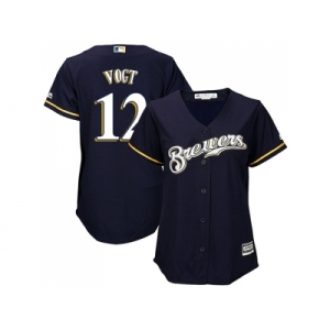 Women Milwaukee Brewers #12 Stephen Vogt Navy Blue Alternate Stitched MLB Jersey