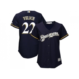 Women Milwaukee Brewers #22 Christian Yelich Navy Blue Alternate Stitched MLB Jersey