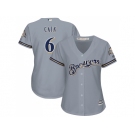 Women Milwaukee Brewers #6 Lorenzo Cain Grey Road Stitched MLB Jersey