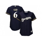 Women Milwaukee Brewers #6 Lorenzo Cain Navy Blue Alternate Stitched MLB Jersey