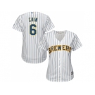 Women Milwaukee Brewers #6 Lorenzo Cain White Strip Home Stitched MLB Jersey