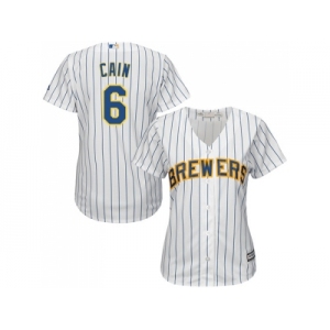 Women Milwaukee Brewers #6 Lorenzo Cain White Strip Home Stitched MLB Jersey