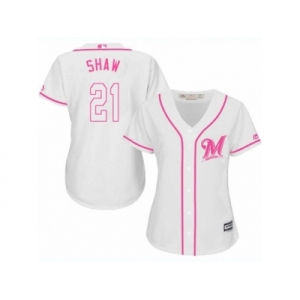 Women's Majestic Milwaukee Brewers #21 Travis Shaw Replica White Fashion Cool Base MLB Jersey