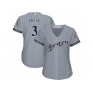 Women's Majestic Milwaukee Brewers #3 Orlando Arcia Authentic Grey Road Cool Base MLB Jersey