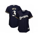 Women's Majestic Milwaukee Brewers #3 Orlando Arcia Replica Navy Blue Alternate Cool Base MLB Jersey