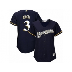 Women's Majestic Milwaukee Brewers #3 Orlando Arcia Replica Navy Blue Alternate Cool Base MLB Jersey