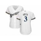 Women's Majestic Milwaukee Brewers #3 Orlando Arcia Replica White Home Cool Base MLB Jersey