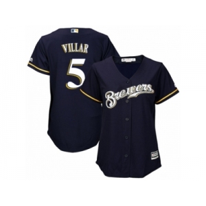 Women's Majestic Milwaukee Brewers #5 Jonathan Villar Replica Navy Blue Alternate Cool Base MLB Jersey