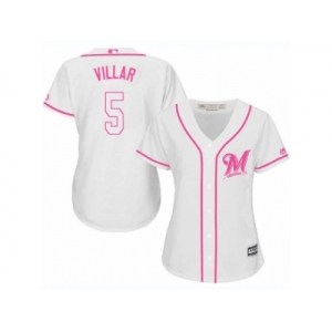 Women's Majestic Milwaukee Brewers #5 Jonathan Villar Replica White Fashion Cool Base MLB Jersey