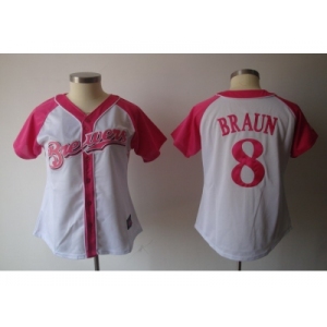 women mlb milwaukee brewers #8 braun white pink[2012]