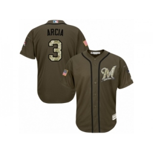 Youth Majestic Milwaukee Brewers #3 Orlando Arcia Replica Green Salute to Service MLB Jersey