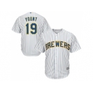 Youth Milwaukee Brewers #19 Robin Yount White Strip Cool Base Stitched MLB Jersey