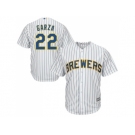 Youth Milwaukee Brewers #22 Matt Garza White Strip Cool Base Stitched MLB Jersey