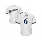 Youth Milwaukee Brewers #6 Lorenzo Cain White Cool Base Stitched MLB Jersey