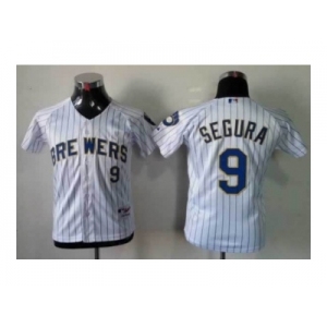 Youth mlb jerseys milwaukee brewers #9 segura white[blue strip]