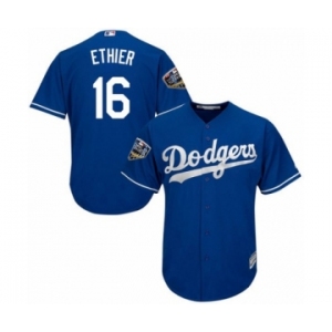 Youth Majestic Los Angeles Dodgers #16 Andre Ethier Authentic Royal Blue Alternate Cool Base 2018 World Series MLB Jersey