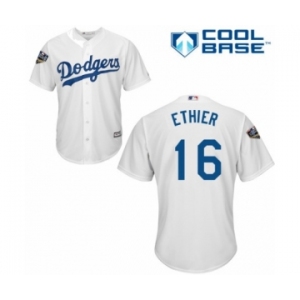 Youth Majestic Los Angeles Dodgers #16 Andre Ethier Authentic White Home Cool Base 2018 World Series MLB Jersey