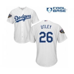 Youth Majestic Los Angeles Dodgers #26 Chase Utley Authentic White Home Cool Base 2018 World Series MLB Jersey