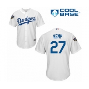 Youth Majestic Los Angeles Dodgers #27 Matt Kemp Authentic White Home Cool Base 2018 World Series MLB Jersey