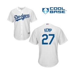 Youth Majestic Los Angeles Dodgers #27 Matt Kemp Authentic White Home Cool Base MLB Jersey