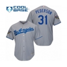 Youth Majestic Los Angeles Dodgers #31 Joc Pederson Authentic Grey Road Cool Base 2018 World Series MLB Jersey