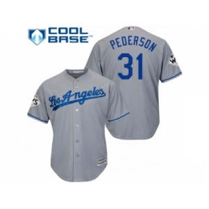 Youth Majestic Los Angeles Dodgers #31 Joc Pederson Replica Grey Road 2017 World Series Bound Cool Base MLB Jersey