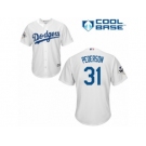 Youth Majestic Los Angeles Dodgers #31 Joc Pederson Replica White Home 2017 World Series Bound Cool Base MLB Jersey