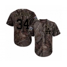 Youth Majestic Los Angeles Dodgers #34 Fernando Valenzuela Authentic Camo Realtree Collection Flex Base 2018 World Series MLB Jersey