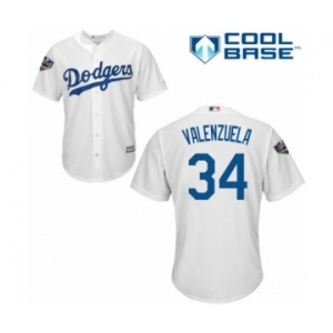 Youth Majestic Los Angeles Dodgers #34 Fernando Valenzuela Authentic White Home Cool Base 2018 World Series MLB Jersey