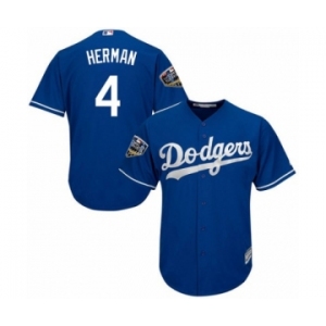 Youth Majestic Los Angeles Dodgers #4 Babe Herman Authentic Royal Blue Alternate Cool Base 2018 World Series MLB Jersey