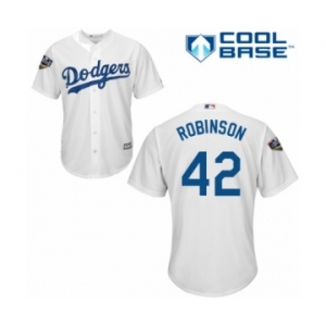 Youth Majestic Los Angeles Dodgers #42 Jackie Robinson Authentic White Home Cool Base 2018 World Series MLB Jersey
