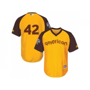 Youth Majestic Los Angeles Dodgers #42 Jackie Robinson Authentic Yellow 2016 All-Star American League BP Cool Base MLB Jersey