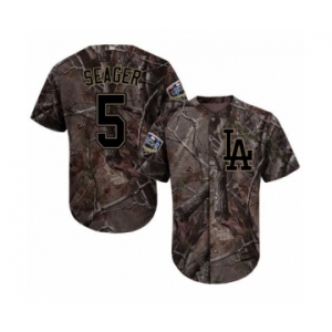Youth Majestic Los Angeles Dodgers #5 Corey Seager Authentic Camo Realtree Collection Flex Base 2018 World Series MLB Jersey