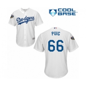Youth Majestic Los Angeles Dodgers #66 Yasiel Puig Authentic White Home Cool Base 2018 World Series MLB Jersey
