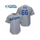 Youth Majestic Los Angeles Dodgers #66 Yasiel Puig Replica Grey Road 2017 World Series Bound Cool Base MLB Jersey