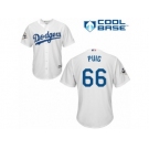 Youth Majestic Los Angeles Dodgers #66 Yasiel Puig Replica White Home 2017 World Series Bound Cool Base MLB Jersey