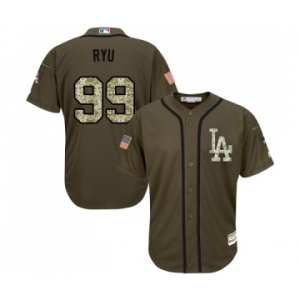 Youth Majestic Los Angeles Dodgers #99 Hyun-Jin Ryu Authentic Green Salute to Service MLB Jersey