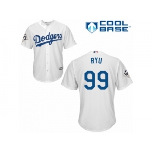 Youth Majestic Los Angeles Dodgers #99 Hyun-Jin Ryu Replica White Home 2017 World Series Bound Cool Base MLB Jersey