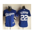 Women Los Angeles Dodgers #22 Clayton Kershaw Blue Alternate Stitched Baseball Jersey