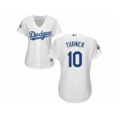 Women Majestic Los Angeles Dodgers #10 Justin Turner Replica White Home 2017 World Series Bound Cool Base MLB Jersey