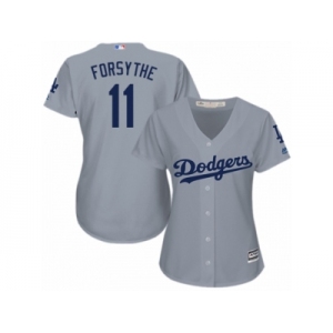 Women Majestic Los Angeles Dodgers #11 Logan Forsythe Authentic Grey Road Cool Base MLB Jersey