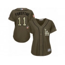 Women Majestic Los Angeles Dodgers #11 Logan Forsythe Replica Green Salute to Service MLB Jersey