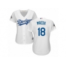 Women Majestic Los Angeles Dodgers #18 Kenta Maeda Replica White Home 2017 World Series Bound Cool Base MLB Jersey