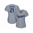Women Majestic Los Angeles Dodgers #21 Yu Darvish Replica Grey Road Cool Base MLB Jersey