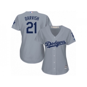 Women Majestic Los Angeles Dodgers #21 Yu Darvish Replica Grey Road Cool Base MLB Jersey