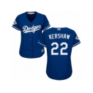 Women Majestic Los Angeles Dodgers #22 Clayton Kershaw Replica Royal Blue Alternate 2017 World Series Bound Cool Base MLB Jersey