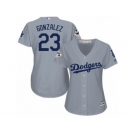 Women Majestic Los Angeles Dodgers #23 Adrian Gonzalez Replica Grey Road 2017 World Series Bound Cool Base MLB Jersey