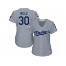 Women Majestic Los Angeles Dodgers #30 Maury Wills Replica Grey Road 2017 World Series Bound Cool Base MLB Jersey